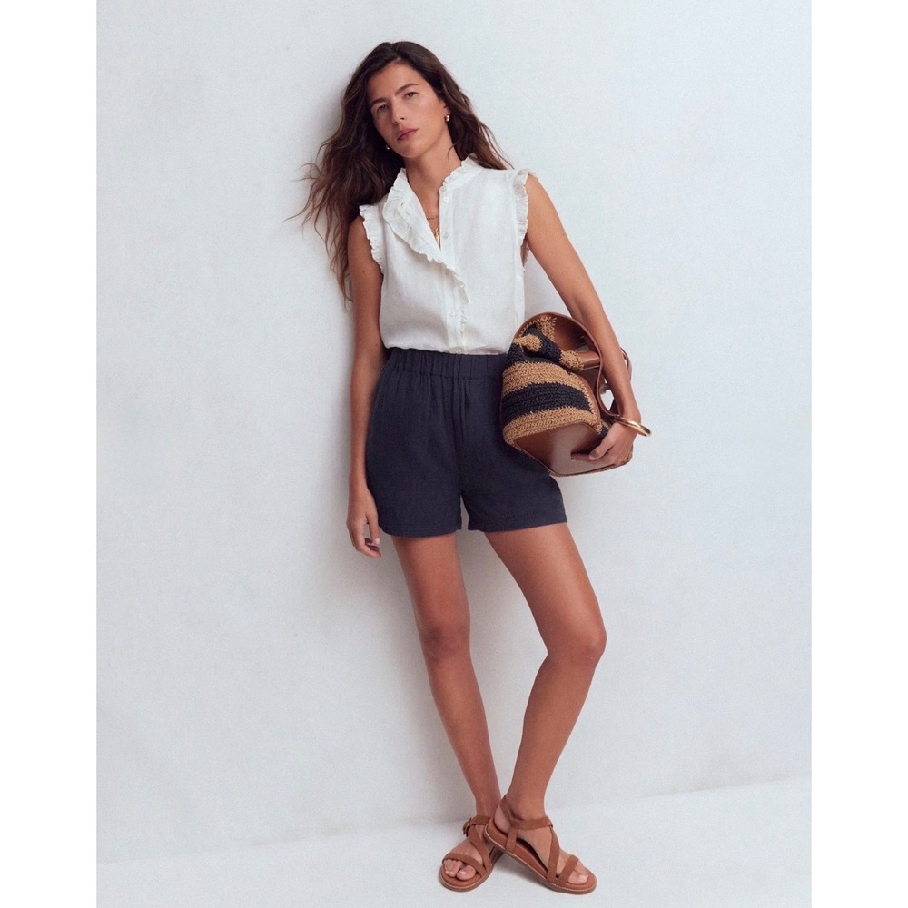 Boden Navy Blue Cotton Gauze Smocked Waist Shorts Women US 12 NEW